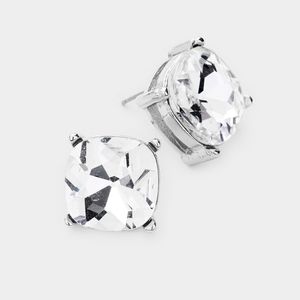Rhodium Silver Square Stud Fashion Jewelry Earrings Trendy Statement Accessory